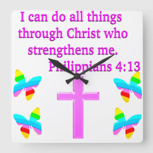 FAITH FILTED PHILIPPIANS 4:13 DESIGN QUADRATISCHE WANDUHR