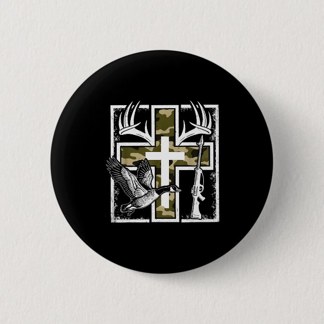 Faith Fishing Hunting Camo Cross Duck Deer Christi Button (Vorderseite)
