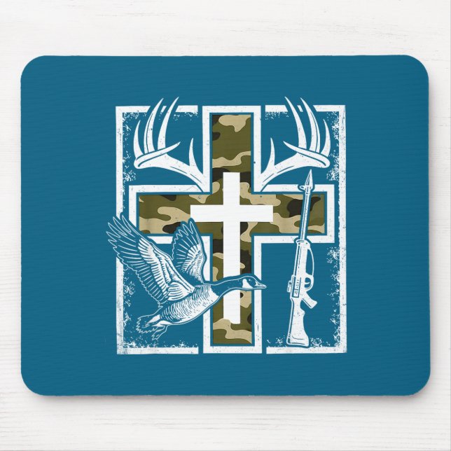 Faith Fishing Hunting Camo Cross Duck Deer Christi Mousepad (Vorne)