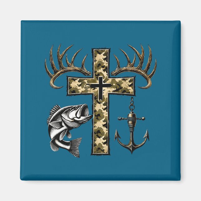 Faith Fishing Hunting Camo Cross With Hook B Chris Magnet (Vorne)