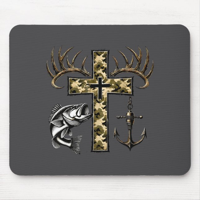 Faith Fishing Hunting Camo Cross With Hook B Chris Mousepad (Vorne)