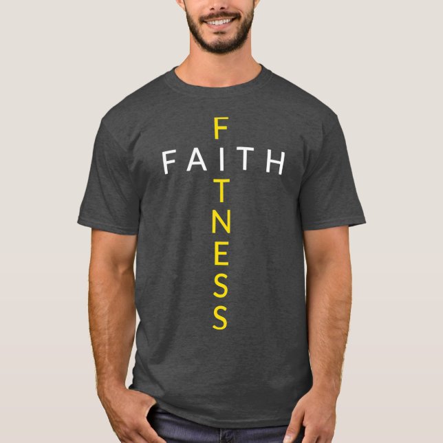Faith Fitness Cross Christlich Workout Modernes Gy T-Shirt (Vorderseite)