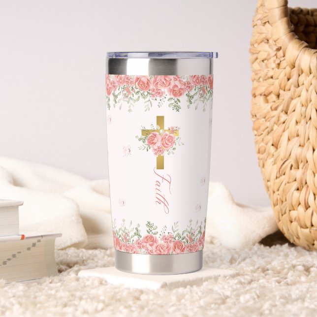 Faith Gift Floral Cross Thermobecher (Wohnzimmer)