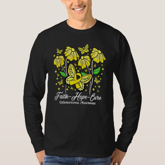 Faith Hope Cure Flower Butterfly Osteosarcoma Awar T-Shirt (Vorderseite)