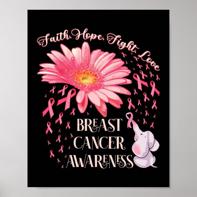 Faith Hope Fight Liebe Elephant Breast Cancer Poster (Vorne)