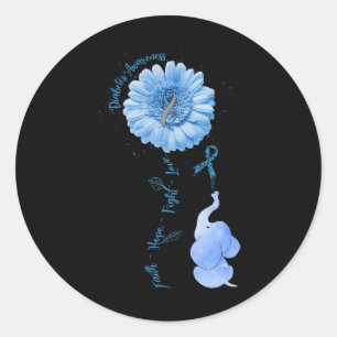 Faith Hope Fight Liebe Elephant Sunflower Diabetes Runder Aufkleber