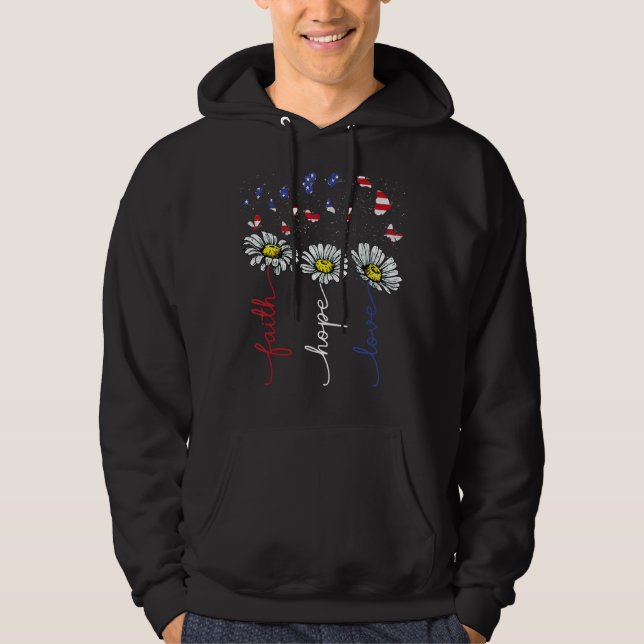 Faith Hope Liebe 4. Juli Daisy Blume Schmetterling Hoodie (Vorderseite)