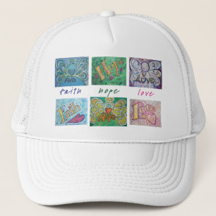 Faith Hope Liebe Angel Word Collage Hat oder Cap Truckerkappe