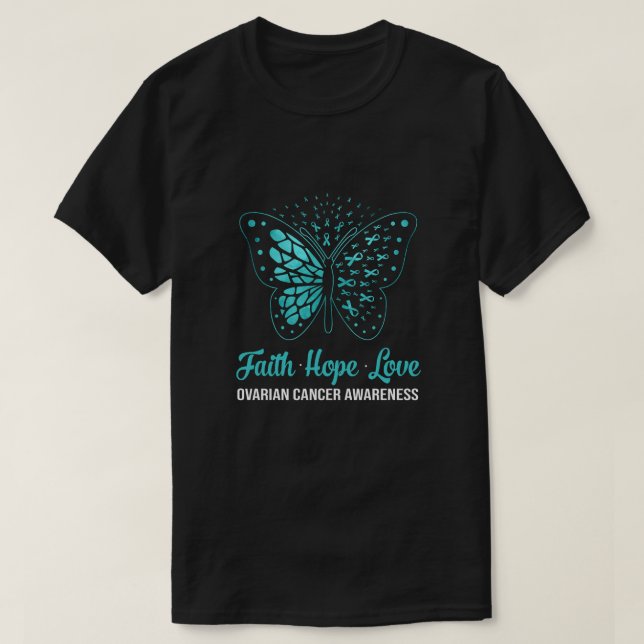 Faith Hope Liebe Aquamarin Butterfly Ovarian Cance T-Shirt (Design vorne)