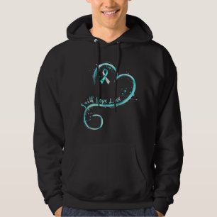 Faith Hope Liebe Aquamarin Ribbon Zervical Cancer  Hoodie