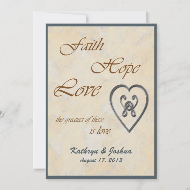 Faith Hope Liebe Blue Heart Wedding Einladung (Vorderseite)