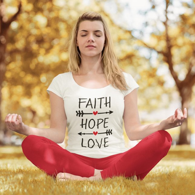 Faith Hope Liebe Boho Christlich Arrow Red Heart T-Shirt (Inspirational Tee)