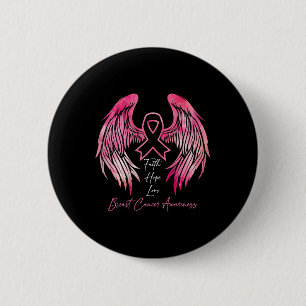 Faith Hope Liebe Breast Cancer Awareness Wings on Button