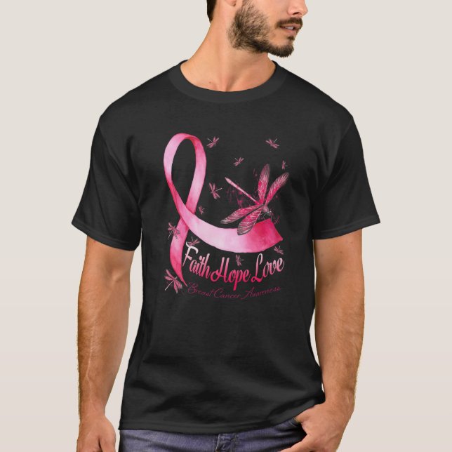 Faith Hope Liebe Brustkrebs-Bewusstsein Dragonfly T-Shirt (Vorderseite)