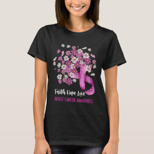 Faith Hope Liebe Brustkrebs-Bewusstsein Floral T-Shirt