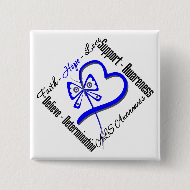 Faith Hope Liebe Butterfly - ALS Awareness Button (Vorderseite)