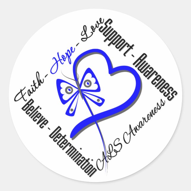 Faith Hope Liebe Butterfly - ALS Awareness Runder Aufkleber (Vorderseite)