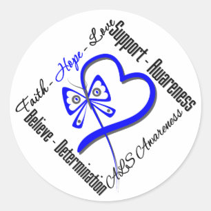 Faith Hope Liebe Butterfly - ALS Awareness Runder Aufkleber