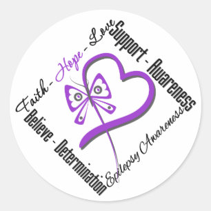 Faith Hope Liebe Butterfly - Epilepsy Bewusstsein Runder Aufkleber