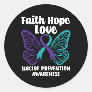 Faith Hope Liebe Butterfly Suicide Prevention Awar Runder Aufkleber