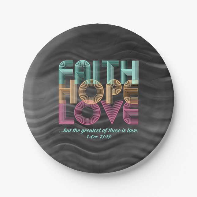 Faith Hope Liebe Christlich Bible Verse Retro Pappteller (Vorderseite)