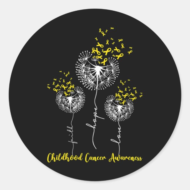 Faith Hope Liebe Dandelion Childhood Cancer Awaren Runder Aufkleber (Vorderseite)