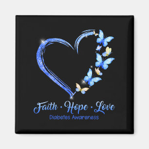 Faith Hope Liebe Diabetes Awareness Blue Butterfly Magnet