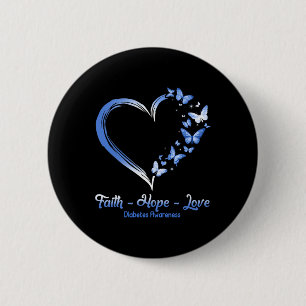 Faith Hope Liebe Diabetes Awareness Heart Butterfl Button