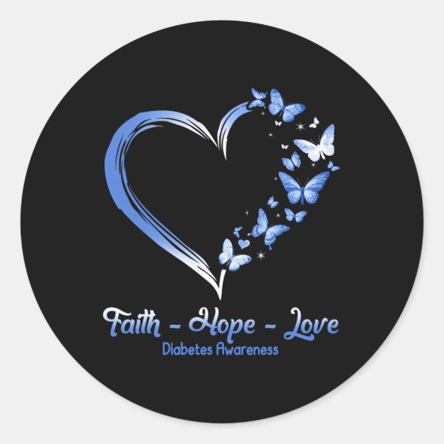 Faith Hope Liebe Diabetes Awareness Heart Butterfl Runder Aufkleber (Vorderseite)