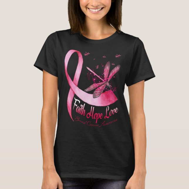 Faith Hope Liebe Dragonfly Brustkrebs T-Shirt (Vorderseite)