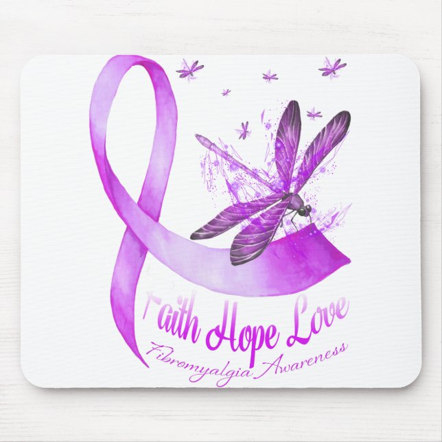 Faith Hope Liebe Dragonfly Lila Ribbon Fibromyalg Mousepad (Vorne)
