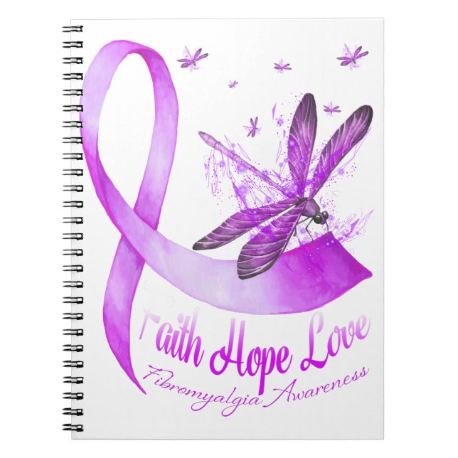 Faith Hope Liebe Dragonfly Lila Ribbon Fibromyalg Notizblock (Vorderseite)