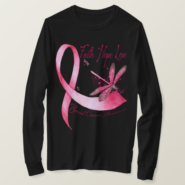 Faith Hope Liebe Dragonfly Pink Ribbon Brust Cance T-Shirt (Design vorne)