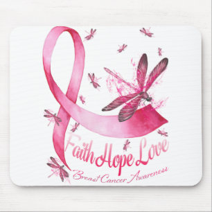 Faith Hope Liebe Dragonfly Pink Ribbon Brust Mousepad