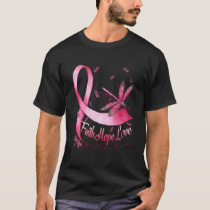Faith Hope Liebe Dragonfly Pink Ribbon Brust T-Shirt
