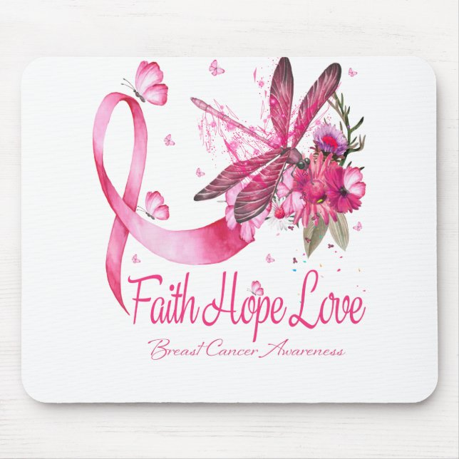 Faith Hope Liebe Dragonfly Ribbon Brustkrebs Mousepad (Vorne)