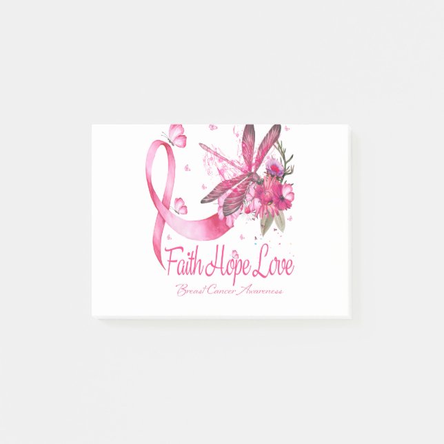Faith Hope Liebe Dragonfly Ribbon Brustkrebs Post-it Klebezettel (Vorderseite)