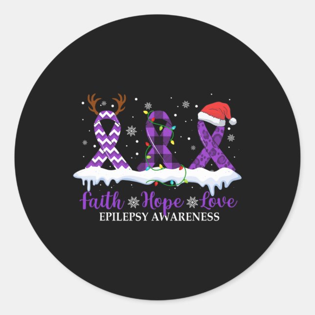 Faith Hope Liebe Epilepsy Awareness Christmas Ribb Runder Aufkleber (Vorderseite)