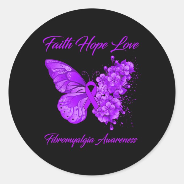 Faith Hope Liebe Fibromyalgie Bewusstsein Runder Aufkleber (Vorderseite)