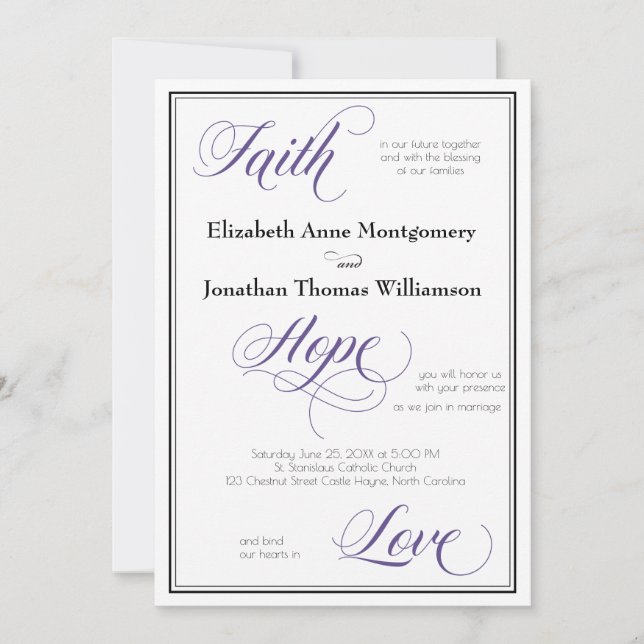 Faith Hope Liebe Graceful Script Wedding Einladung (Vorderseite)