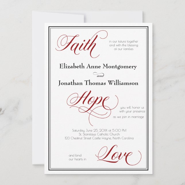Faith Hope Liebe Graceful Script Wedding Einladung (Vorderseite)