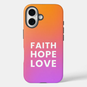 Faith Hope Liebe Gradient Color Orange Lila iPhone 16 Hülle