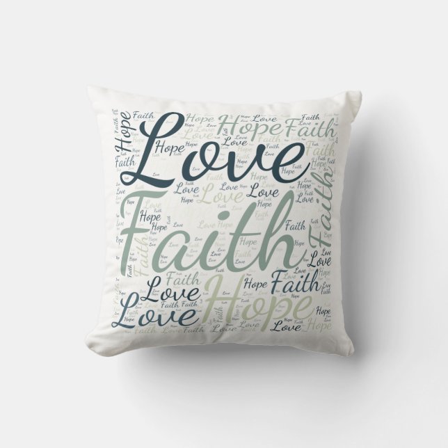 Faith Hope Liebe Green Blue Word Cloud Kissen (Vorderseite)