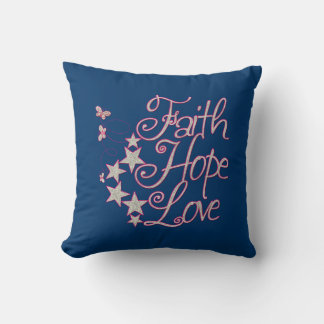 Faith Hope Liebe Hot Pink Gray Navy Blue Kissen