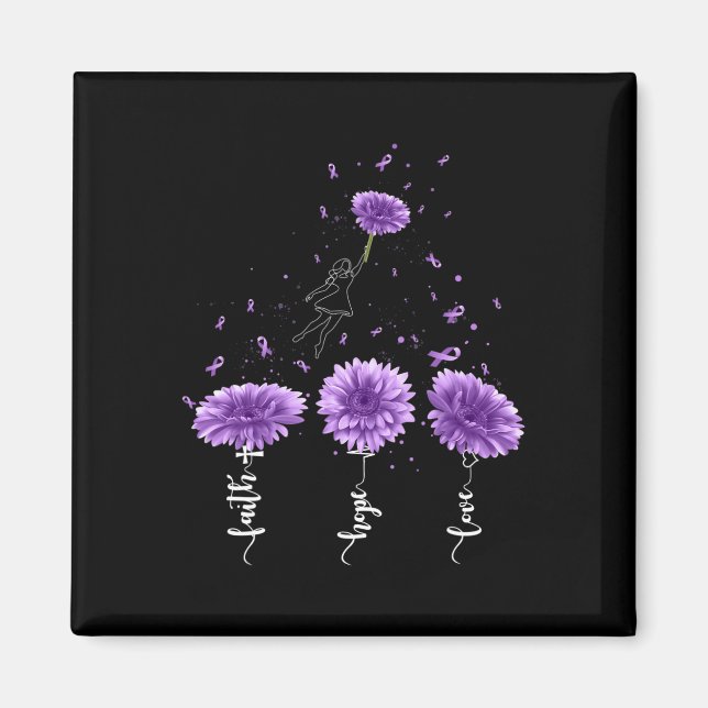 Faith Hope Liebe Lila Sonnenblumen Überdosierung Magnet (Vorne)