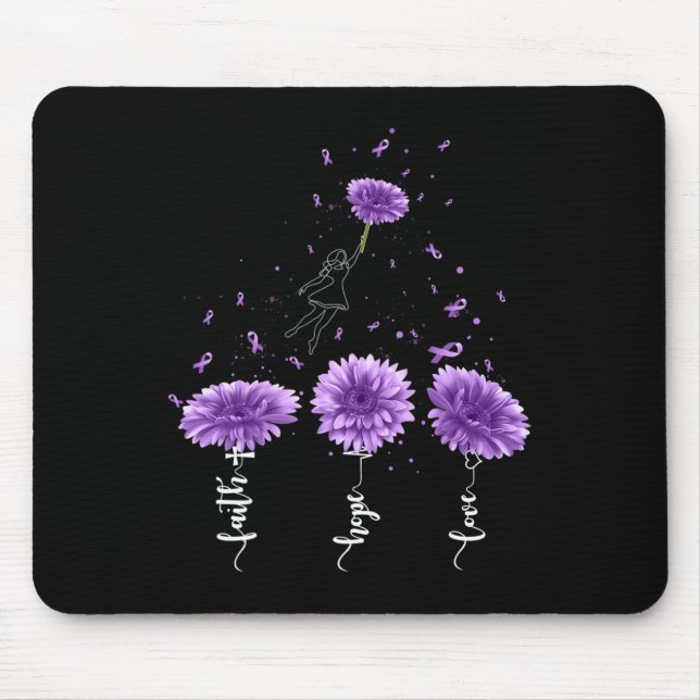 Faith Hope Liebe Lila Sonnenblumen Überdosierung Mousepad (Vorne)