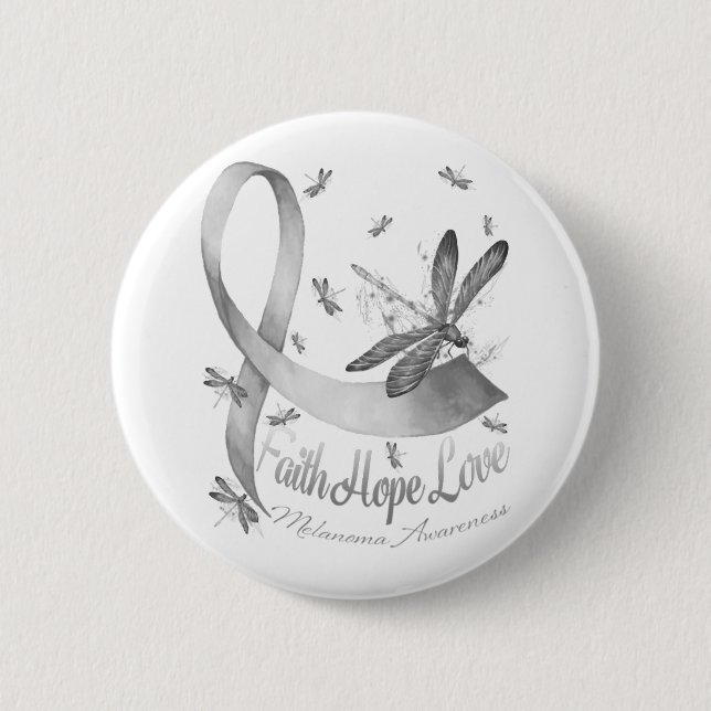 Faith Hope Liebe Melanoma Awareness Dragonfly Button (Vorderseite)