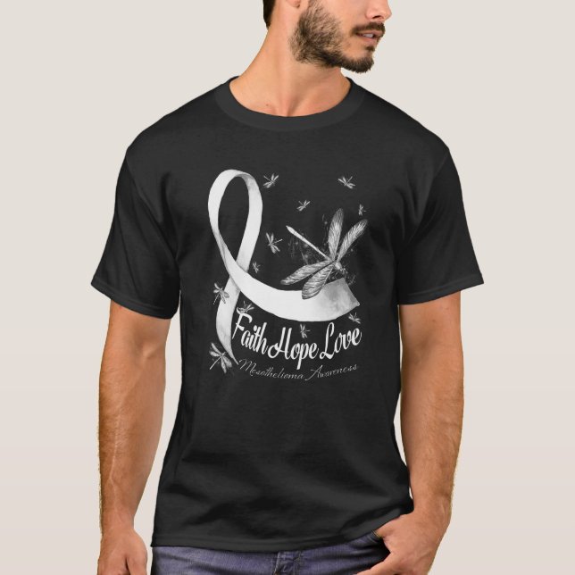 Faith Hope Liebe Mesothelioma Awareness Dragonfly T-Shirt (Vorderseite)