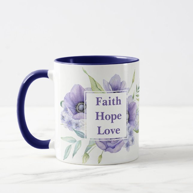 Faith Hope-Liebe mit Aquarell-Blume Monogram Tasse (Links)