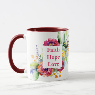 Faith Hope Liebe mit Wasserfarben-Blumen Tasse